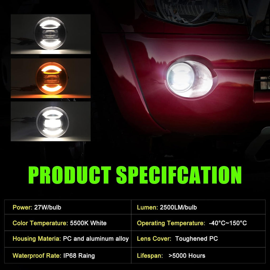 LED Fog Light Assembly with White DRL/Amber Turn Signal, Black, Pack of 2 U7768