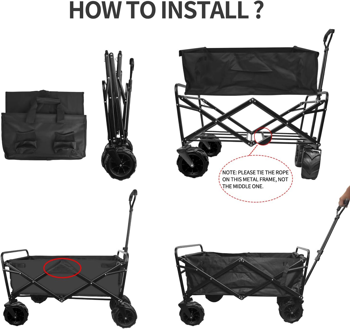 Folding Beach Wagon Cart with Big Wheels & Adjustable Handle Z875103