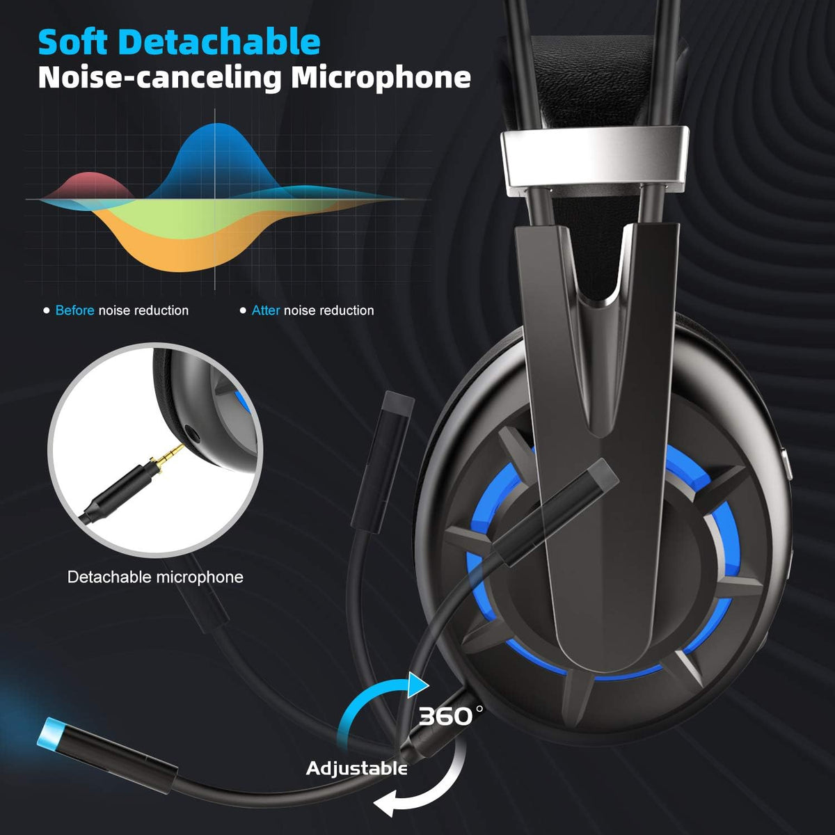 Wireless Gaming Headset with Detachable Noise Canceling Microphone, Pack of 2 H404
