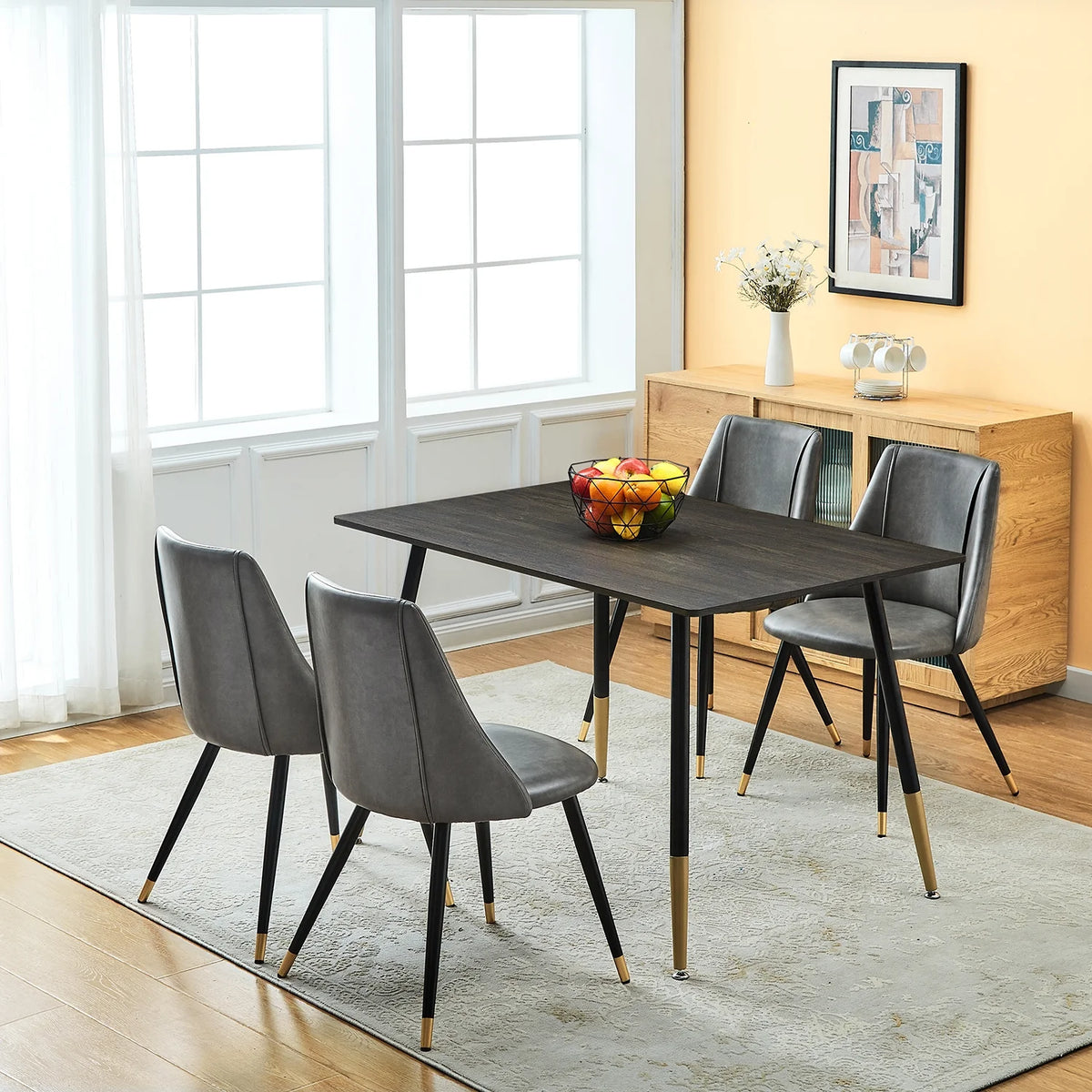 Grey Faux Leather Upholstered Dining Chairs Set of 2 with Metal Legs P532