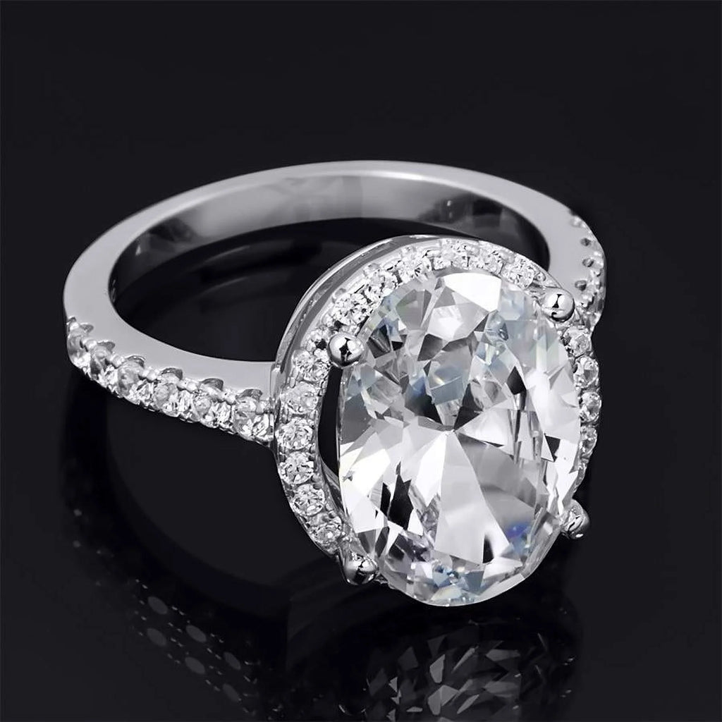 Oval Cut Halo Promise Engagement Ring Sterling Silver S9732