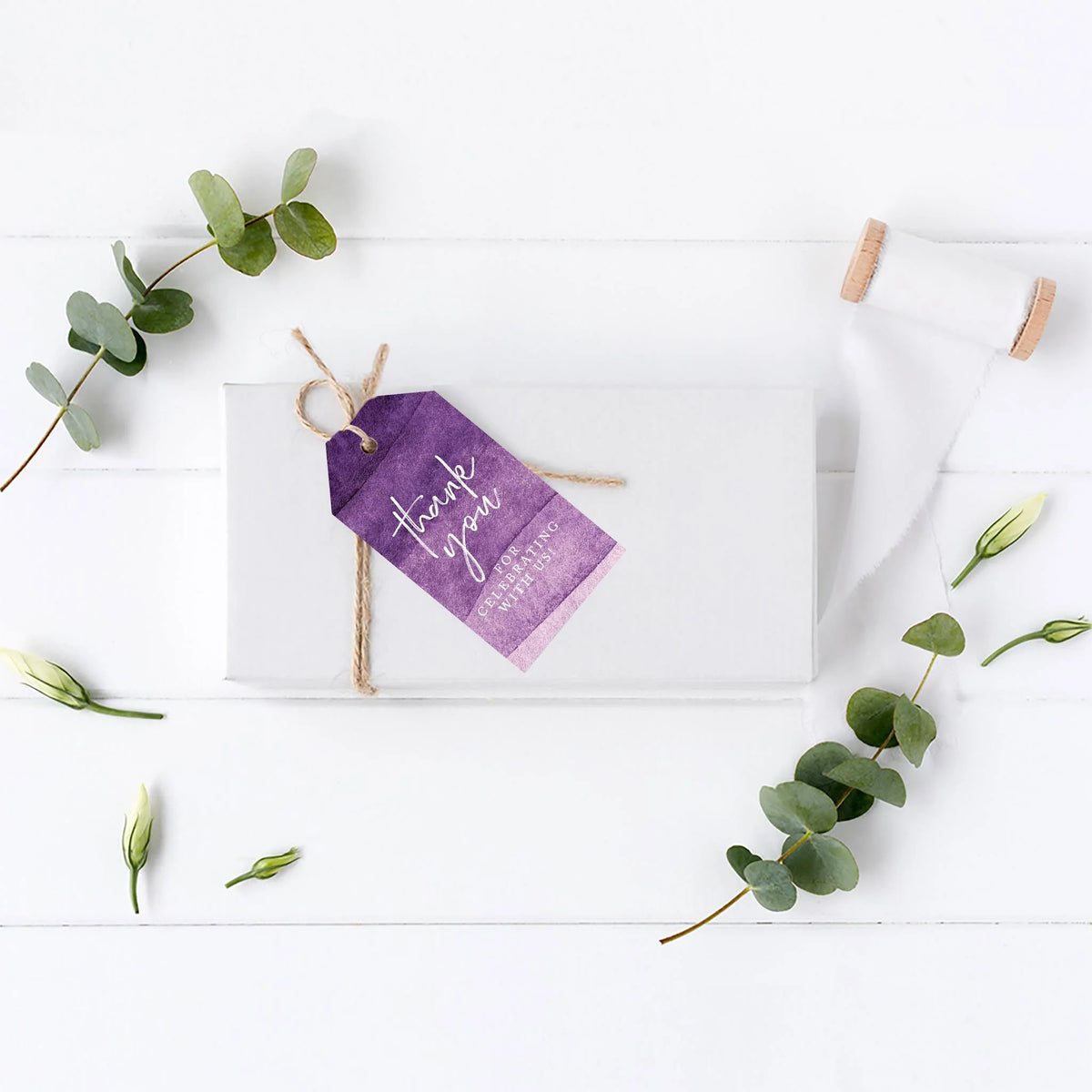 Purple Watercolor Cardstock Gift Tags with Bakers Twine, 100-Pk I81585