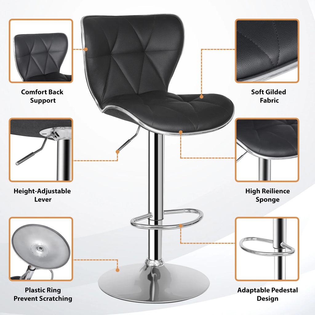 2 Pcs Adjustable Swivel PU Leather Bar Stools W8928