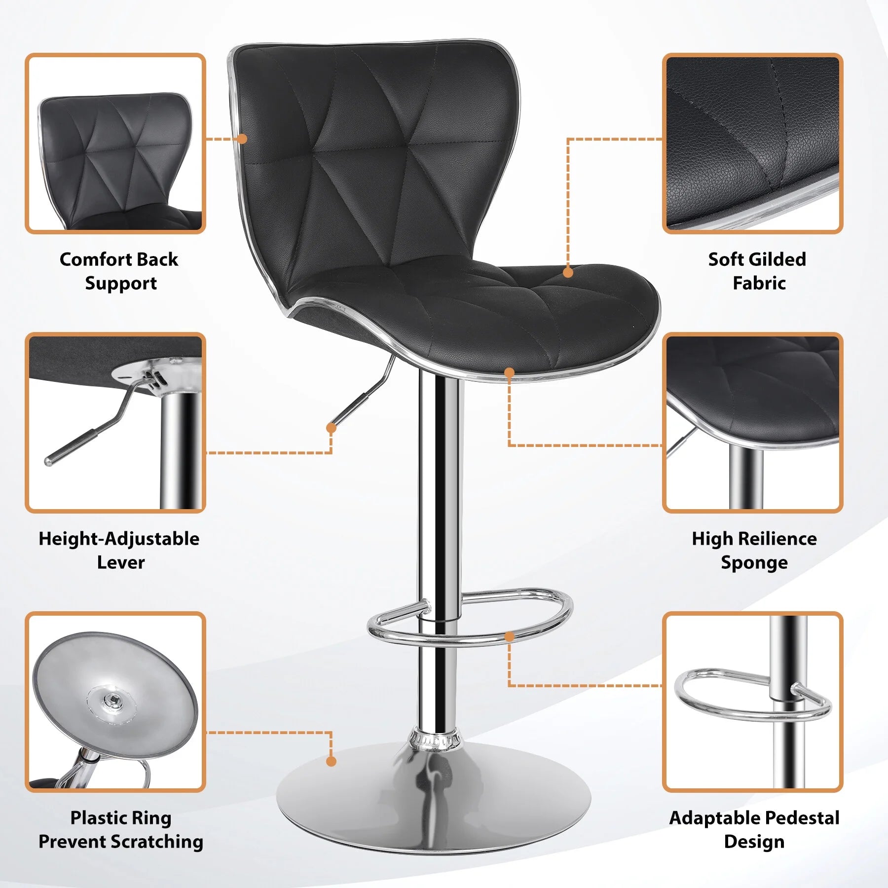 2 Pcs Adjustable Swivel PU Leather Bar Stools W8928