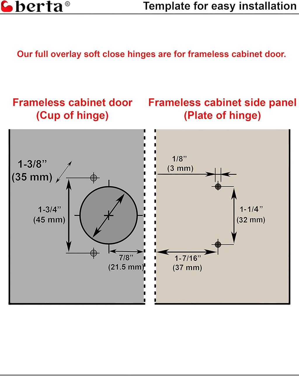 25 Pieces Full Overlay Frameless Soft Closing European Hinges with Screws A6085