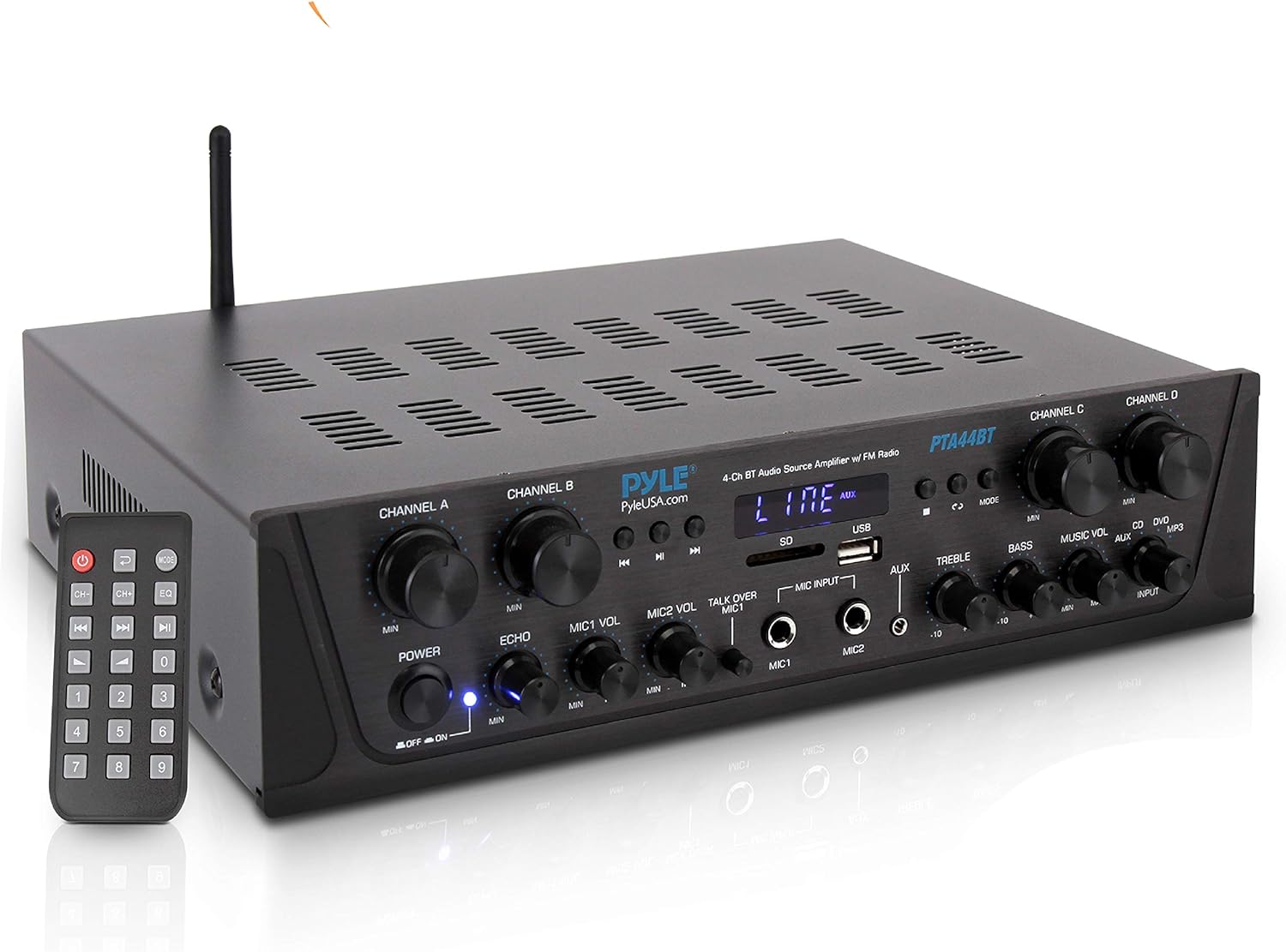 500W 4 Channel Stereo Bluetooth Amplifier with USB, FM, Microphone in A605