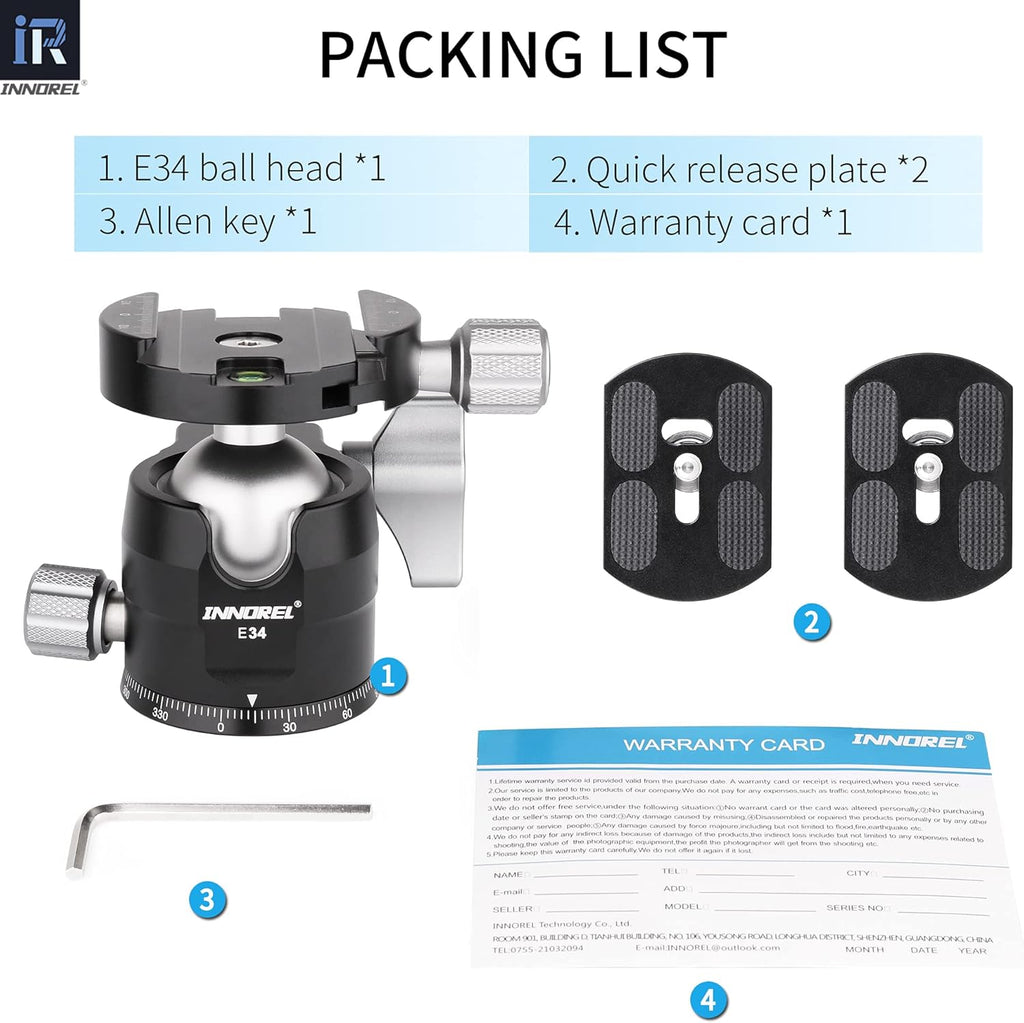 Low Profile CNC Metal Camera Tripod Ballhead with 1/4 Arca Swiss Quick Release Plate, Max Load 16kg, Pack of 2 N22438