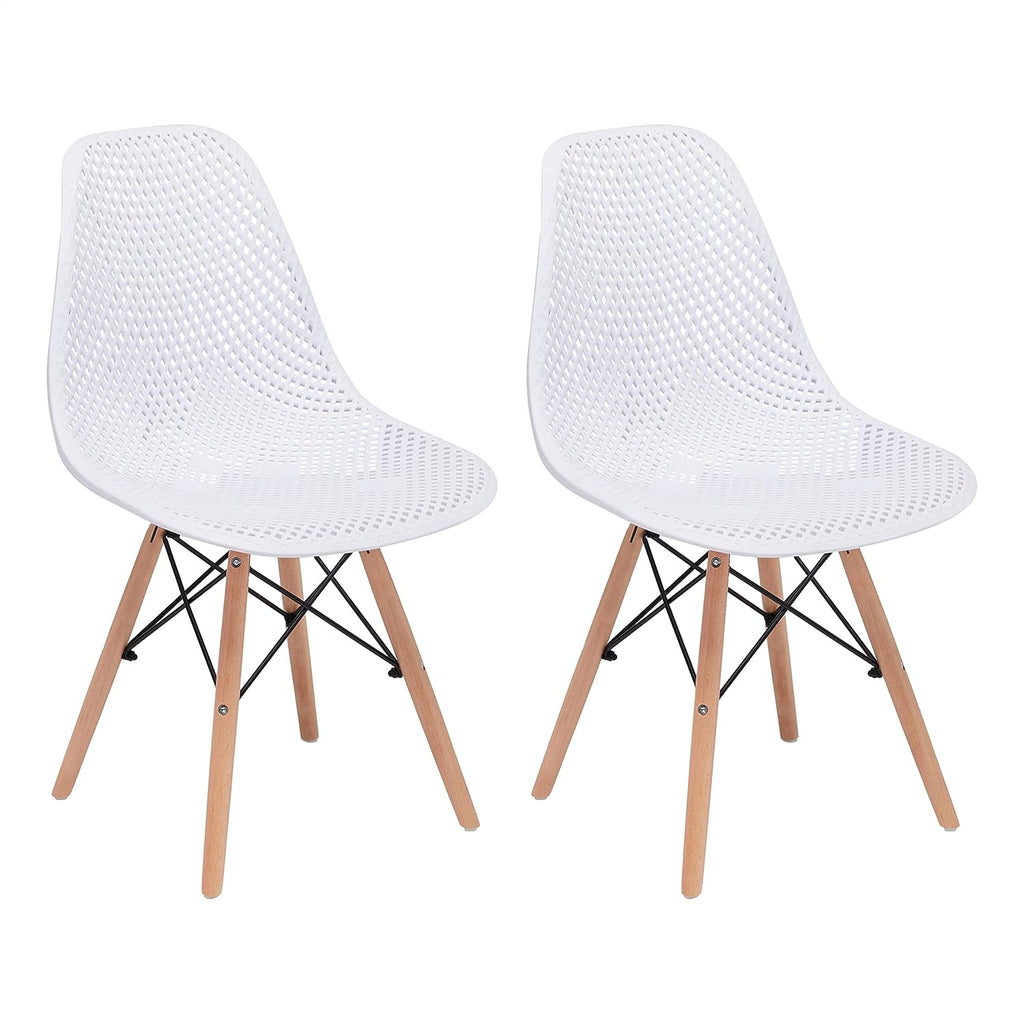 Blue Plastic Shell Side Chair with Beech Wood Legs, set of 2 V50168