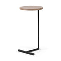 15 x 27 Round Top Brown Wood and Black Iron Base Accent Table J2267
