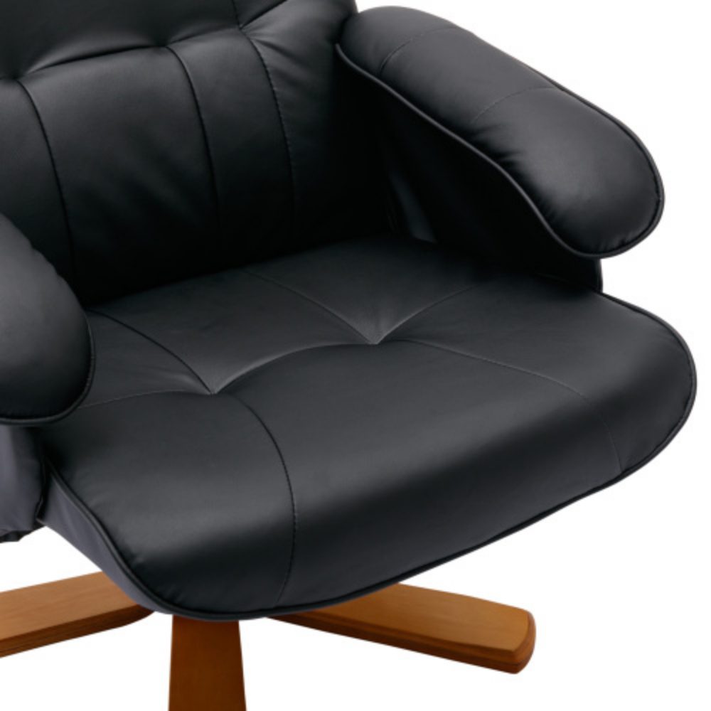 Faux Leather Beige Swivel Recliner Chair with Ottoman and Wood Base I287946