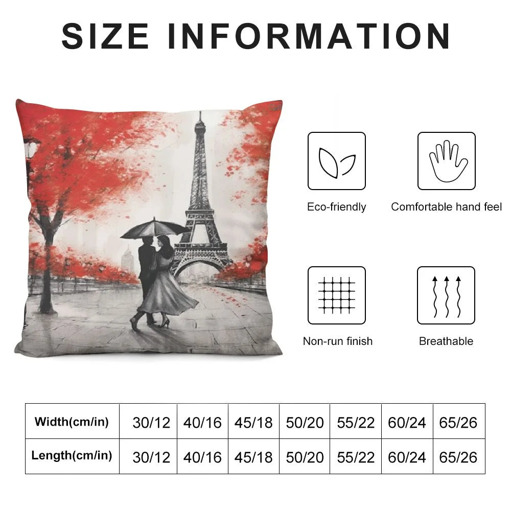 Eiffel Tower Decorative Square Throw Pillow Covers Paris Couple On Street Oil Painting Maple Tree Farmhouse Rectangle Cushion Cover Pillowcases Cushion Cover I407