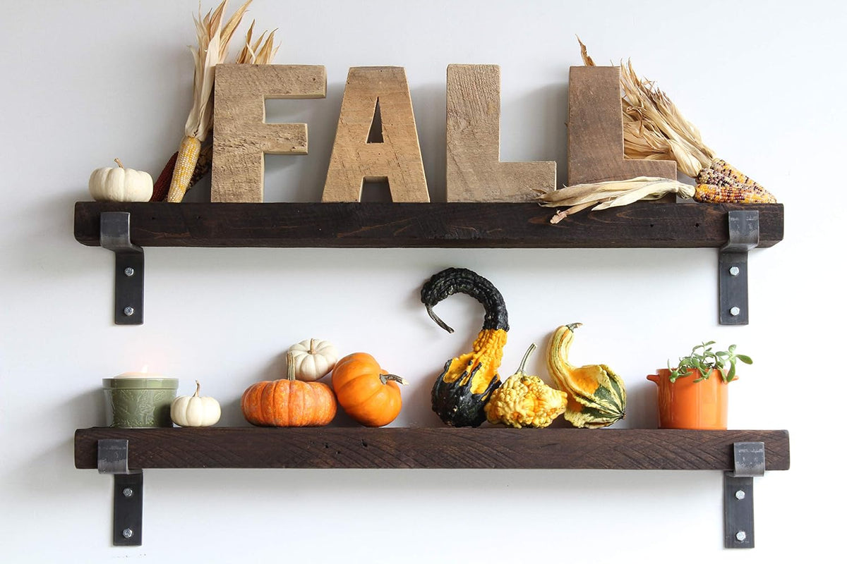 Reclaimed Barnwood Accent Shelves - Set of Two - Metal Bracketed Wall Mount - Natural 48x 7x 2 W9428