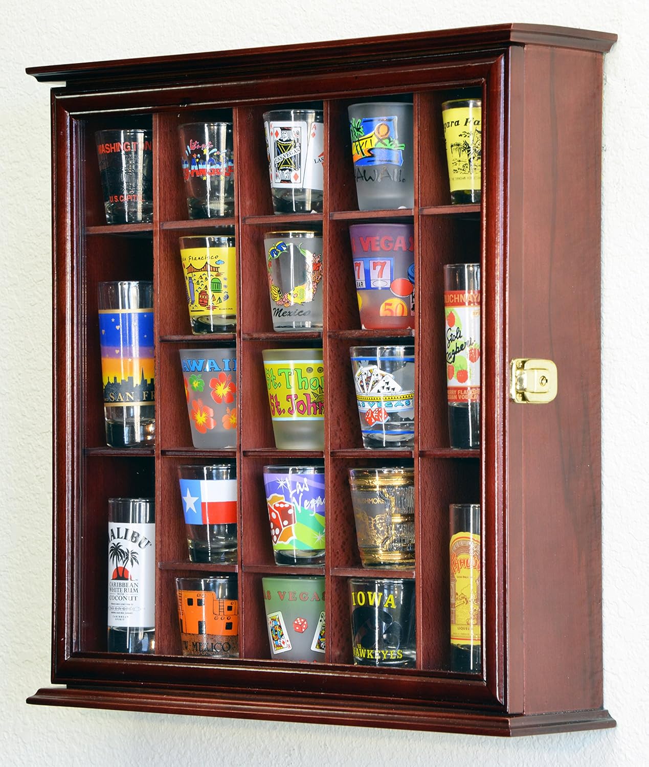 Cherry 21 Shot Glass Display Case Cabinet Wall Rack C148337