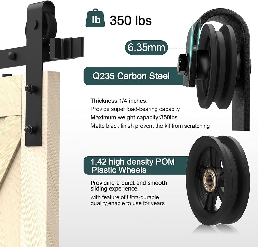 8FT Heavy Duty Sliding Door Hardware with 12 Handle & Floor Guide Q325