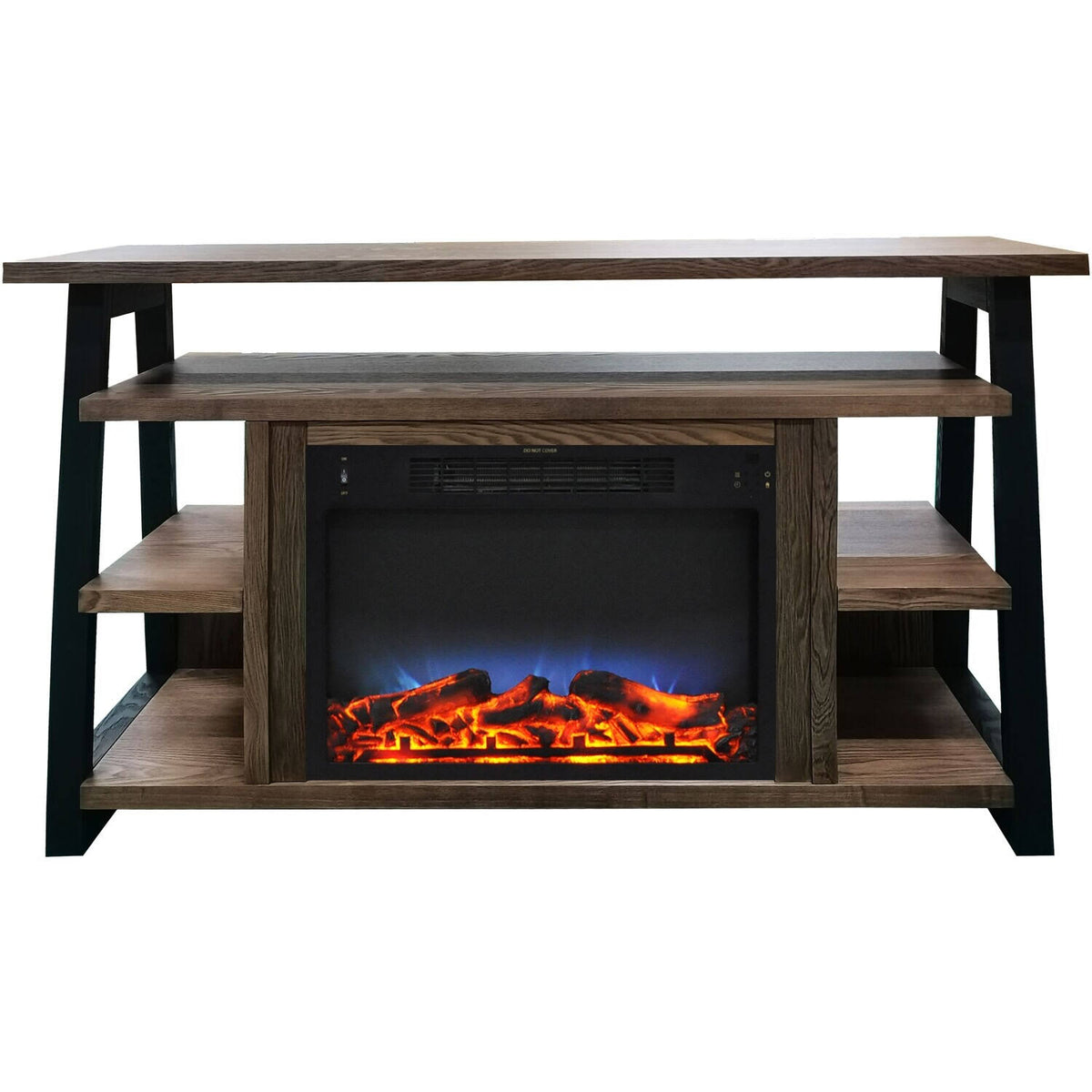 Walnut Electric Fireplace Mantel with LED Flames H404388