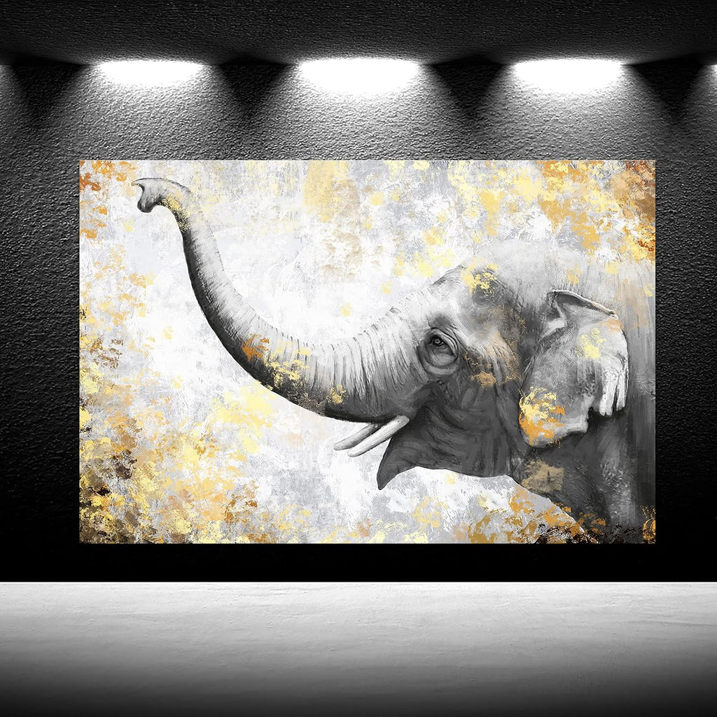 Gold and Grey Framed Elephant Canvas Print 24x36inches Y12132