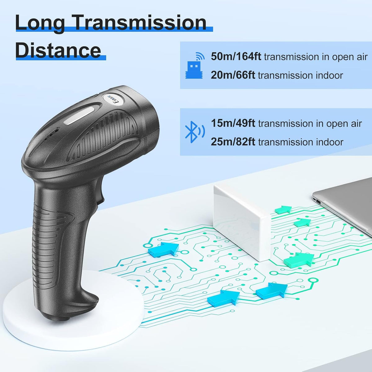 Wireless 2D QR Barcode Scanner with Stand, 3-in-1 Bluetooth & 2.4G & USB Wired Handheld Barcode Reader, Pack of 2 M97102