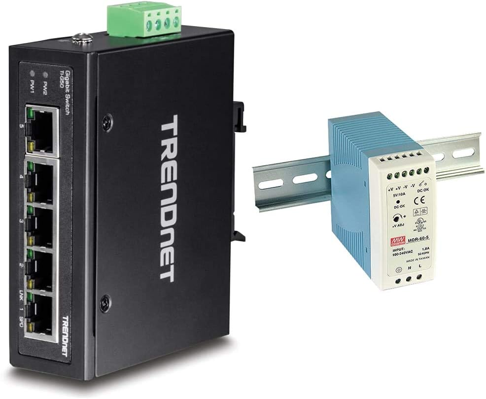 8-Port Hardened Industrial Gigabit DIN-Rail Switch, 16 Gbps Switching Capacity, IP30 Rated Metal Housing, Black L84099