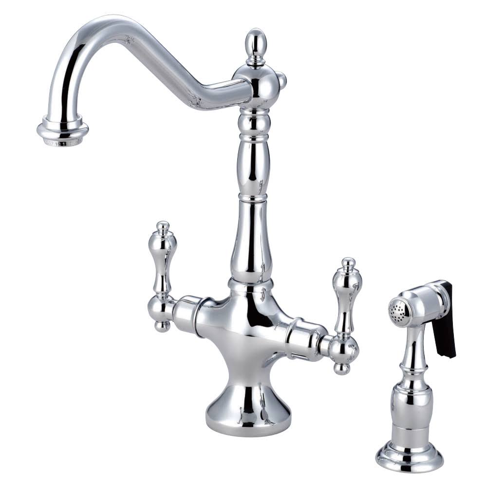 Chrome Double Handle Kitchen Faucet with Brass Sprayer V124