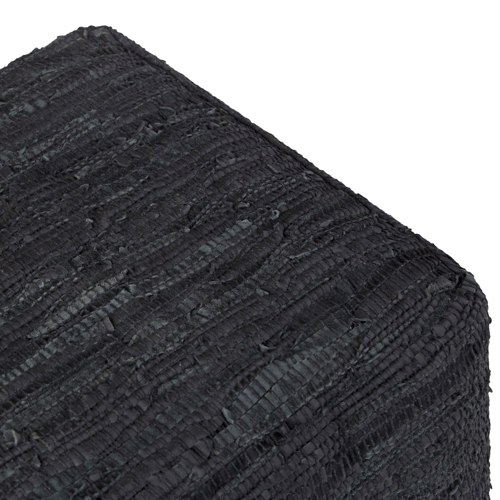 Genuine Leather Square Pouf - Grey G6956