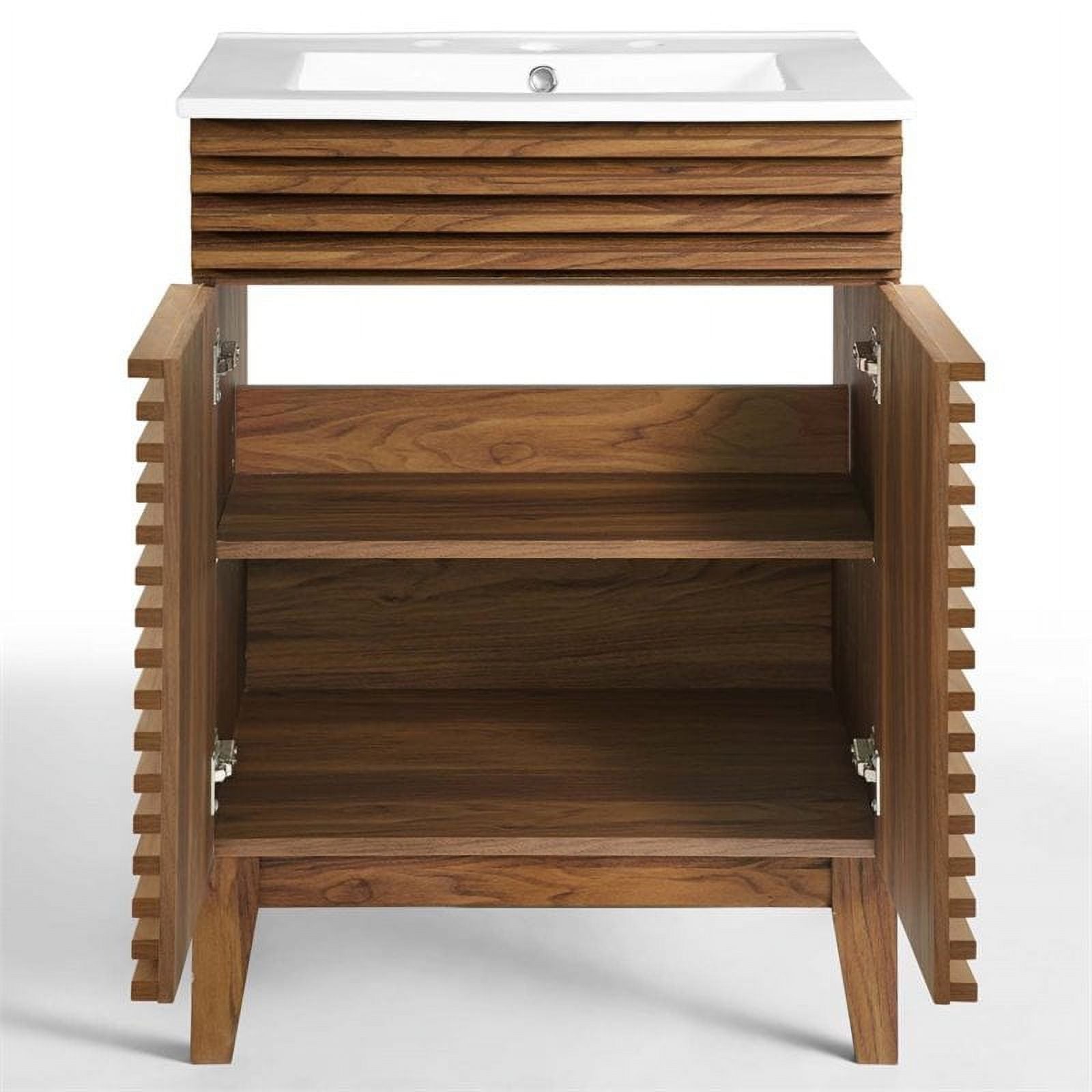 Walnut/White Wood Bathroom Vanity with Storage Shelf N15833