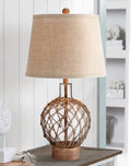 Coastal Nautical Table Lamp Clear Glass Wood Rope Burlap Drum Shade R853944