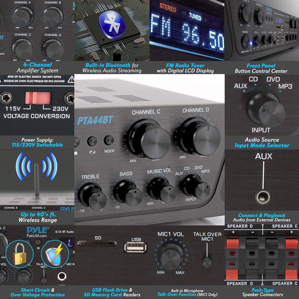500W 4 Channel Stereo Bluetooth Amplifier with USB, FM, Microphone in A605