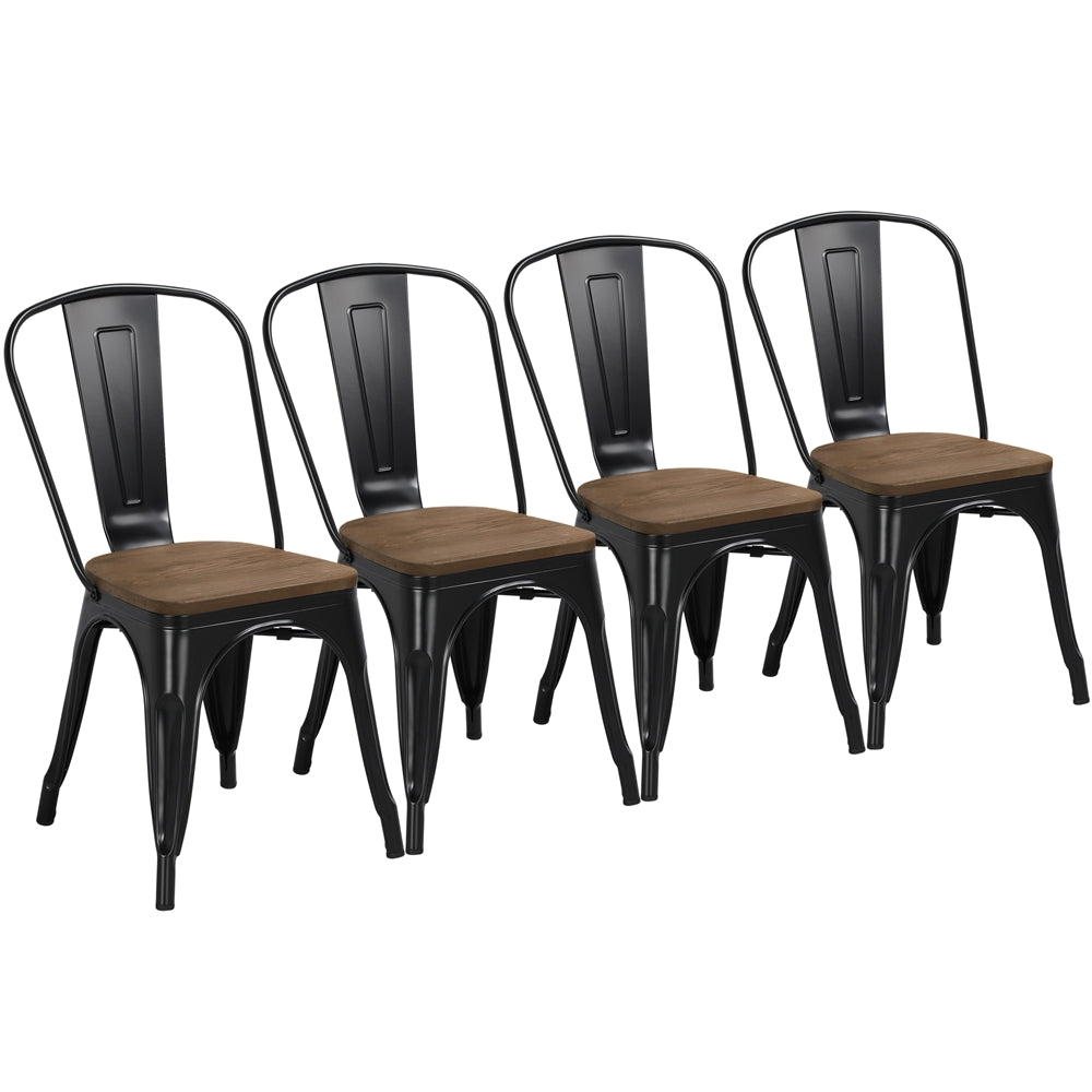Black Metal Dining Chair with Wood Seat, Set of 4 O592