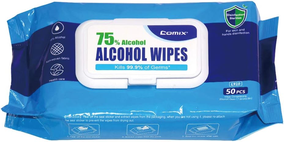 Disposable Hand Sanitizer Wipes, 75% Alcohol Wipes, Case: 20 Pouches of 50 Wipes, Pack of 2 V20244