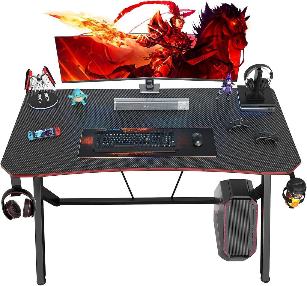 Black 55 Inch Gaming Computer Desk with Cup Holder and Headphone Hook N3992