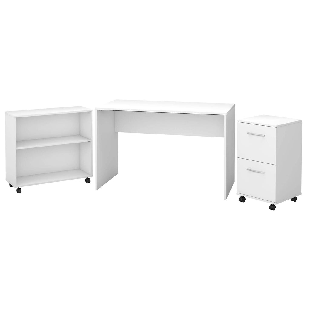 Pure White Office Desk with Mobile File Cabinet and Bookcase K321