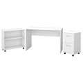 Pure White Office Desk with Mobile File Cabinet and Bookcase K321
