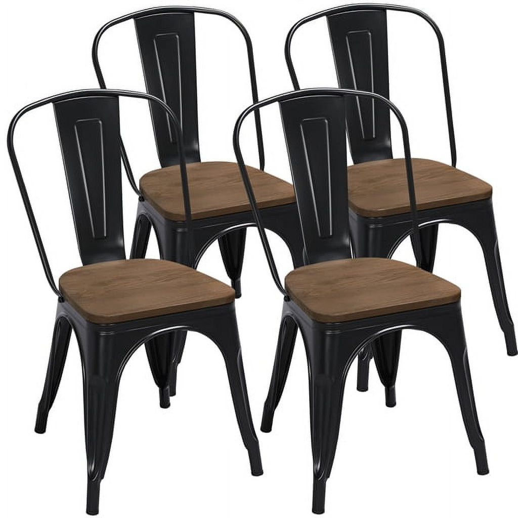 Black Metal Dining Chair with Wood Seat, Set of 4 O592