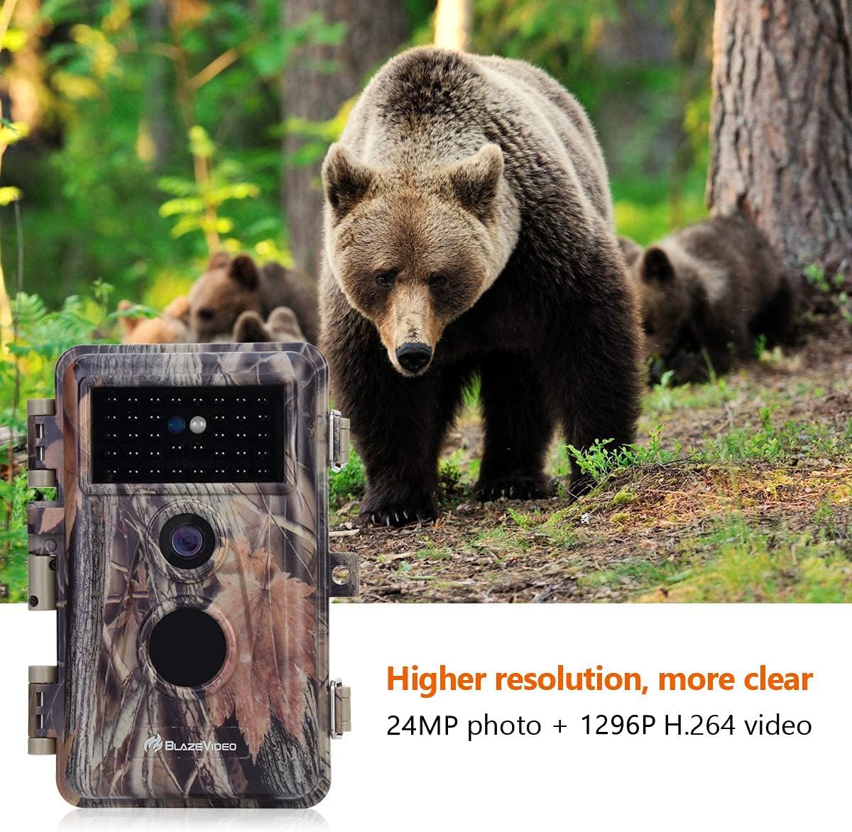 Deer Camera with Night Vision 24MP HD 1296P H.264 MP4 Video No Glow IR Motion Sensor Activated IP66 Waterproof K247552