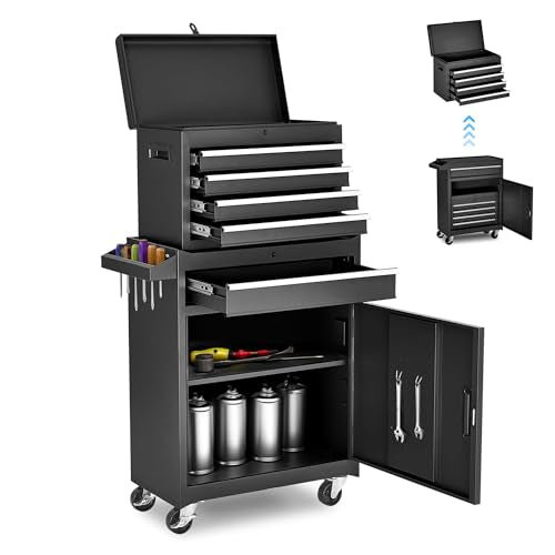 Black Steel 5 Drawer Rolling Tool Chest with Detachable Top O622499