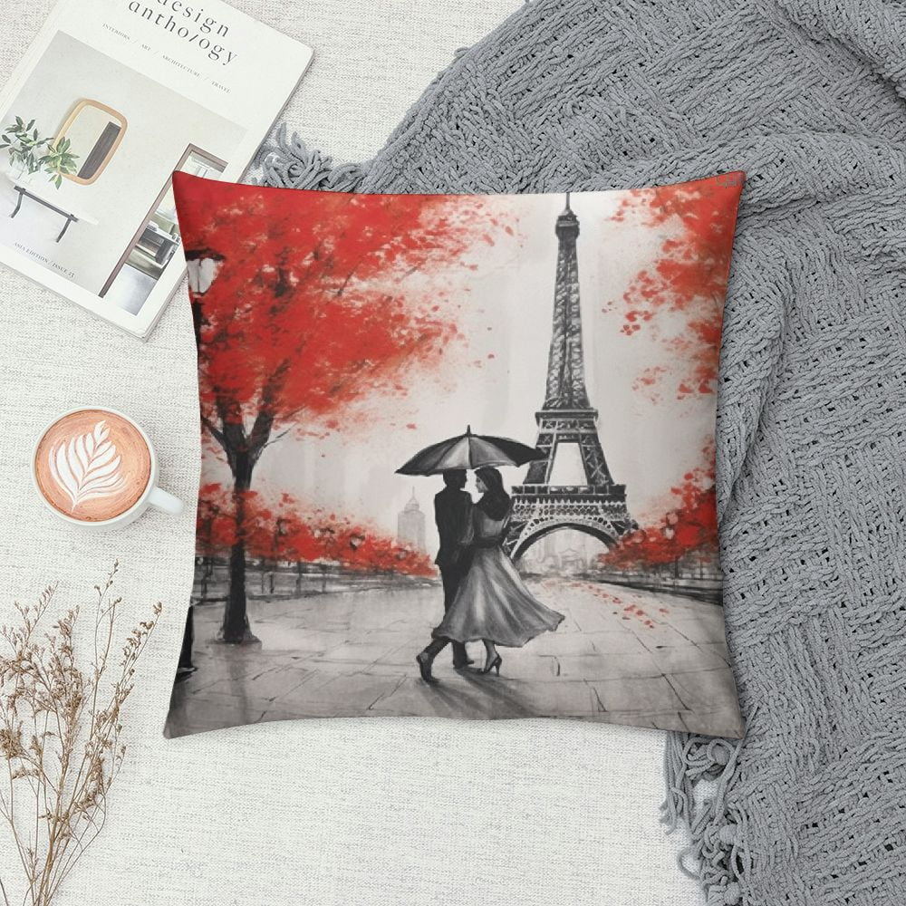 Eiffel Tower Decorative Square Throw Pillow Covers Paris Couple On Street Oil Painting Maple Tree Farmhouse Rectangle Cushion Cover Pillowcases Cushion Cover I407