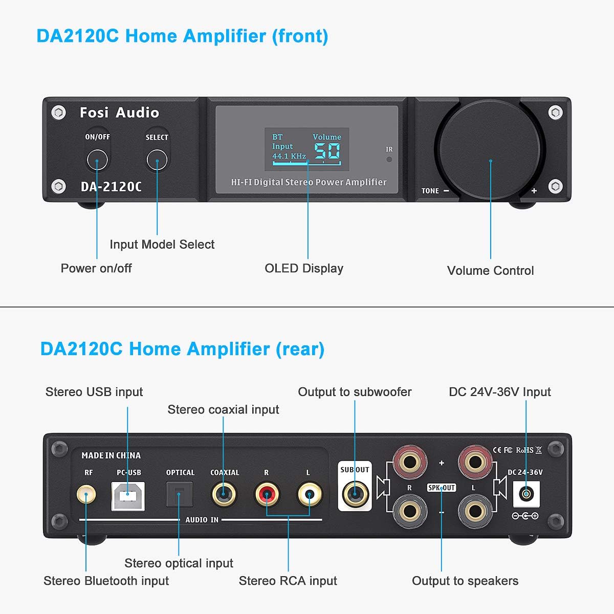 Bluetooth 5.0 Stereo Amplifier 240W 2.1 Channel Class D Compact Mini Power Amp D345398