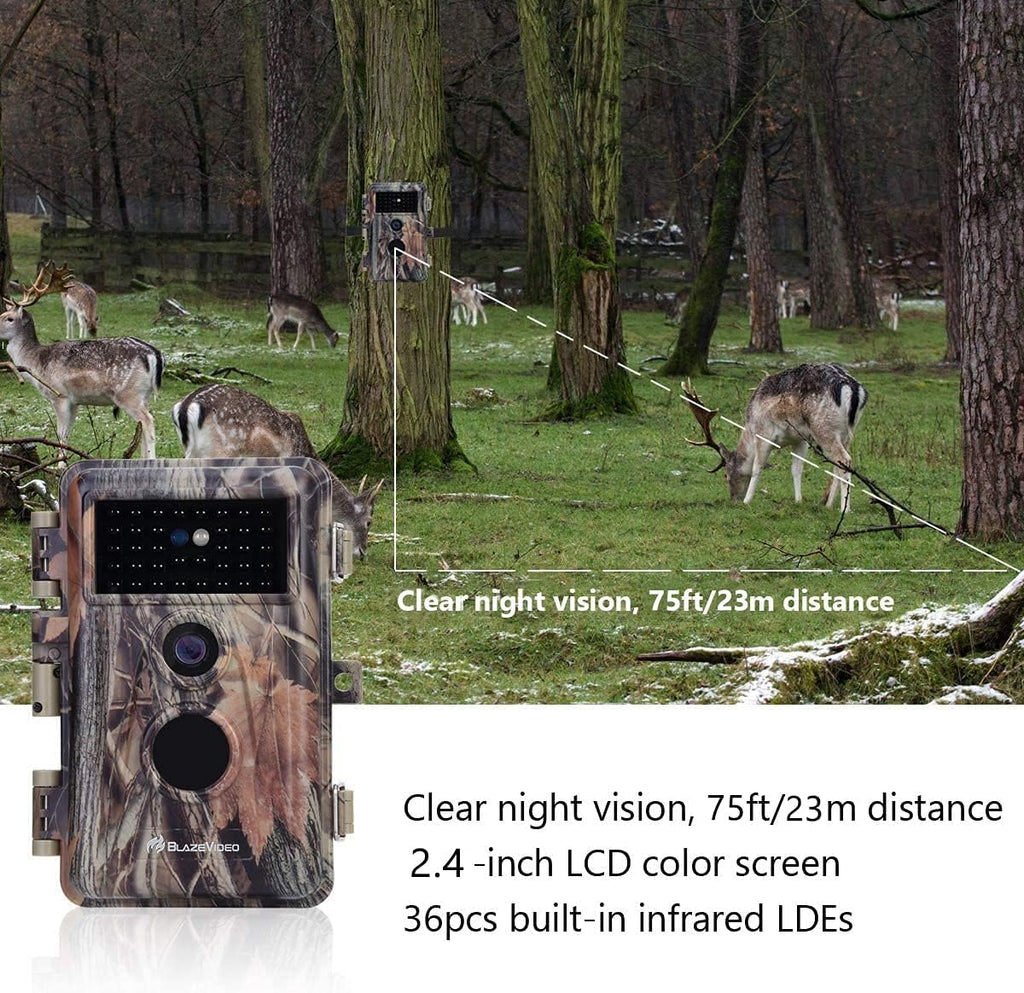 Deer Camera with Night Vision 24MP HD 1296P H.264 MP4 Video No Glow IR Motion Sensor Activated IP66 Waterproof K247552