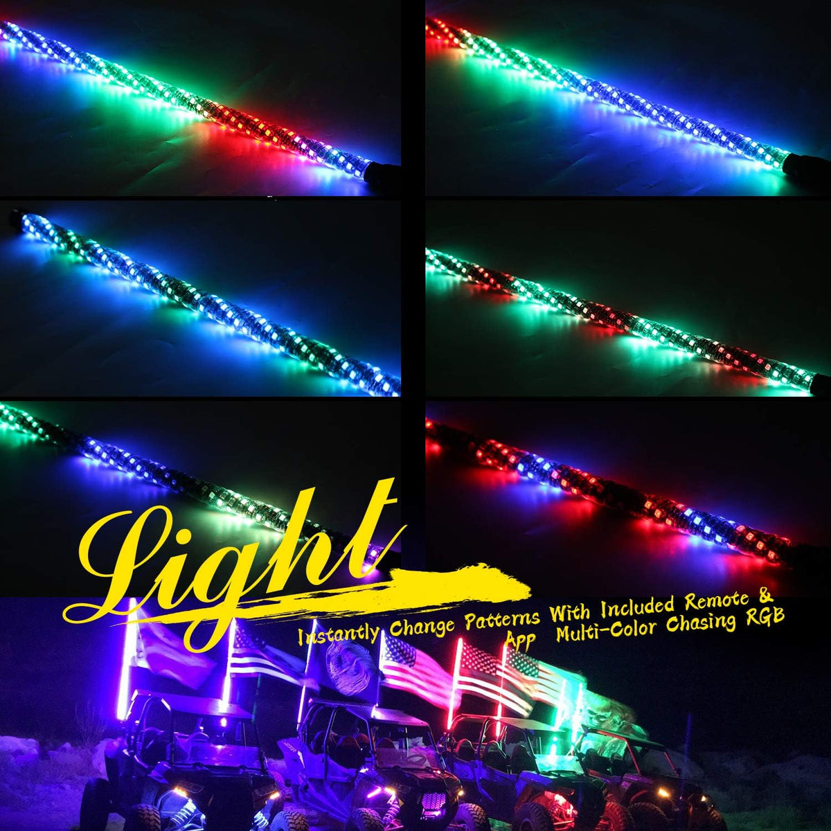 2PCS 4FT Lighted Whips with Remote and App Control T7401