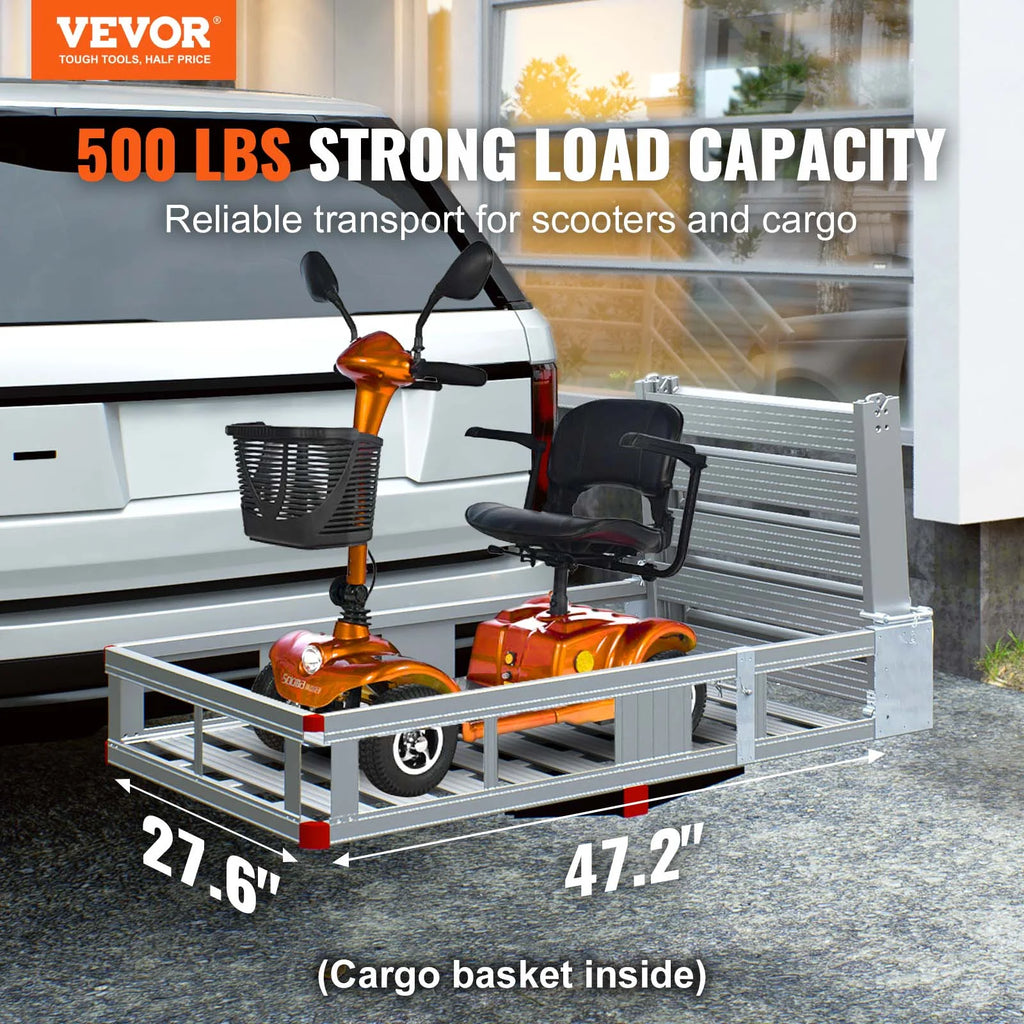 Hitch Mount Aluminum Cargo Carrier with Folding Ramp and Stabilizer L2746