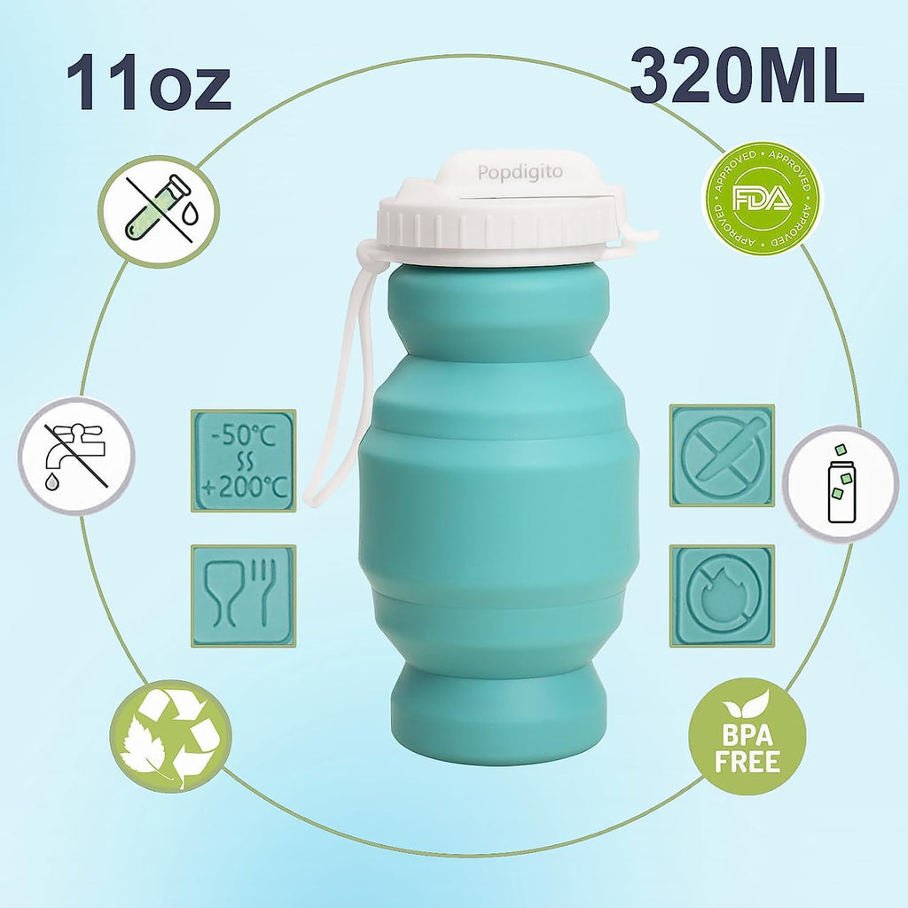 Collapsible Silicone Water Bottle 320ml with Straw T547