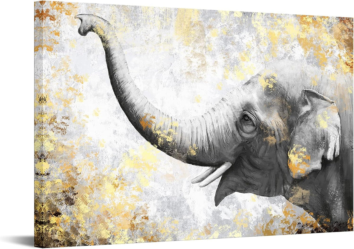 Gold and Grey Framed Elephant Canvas Print 24x36inches Y12132