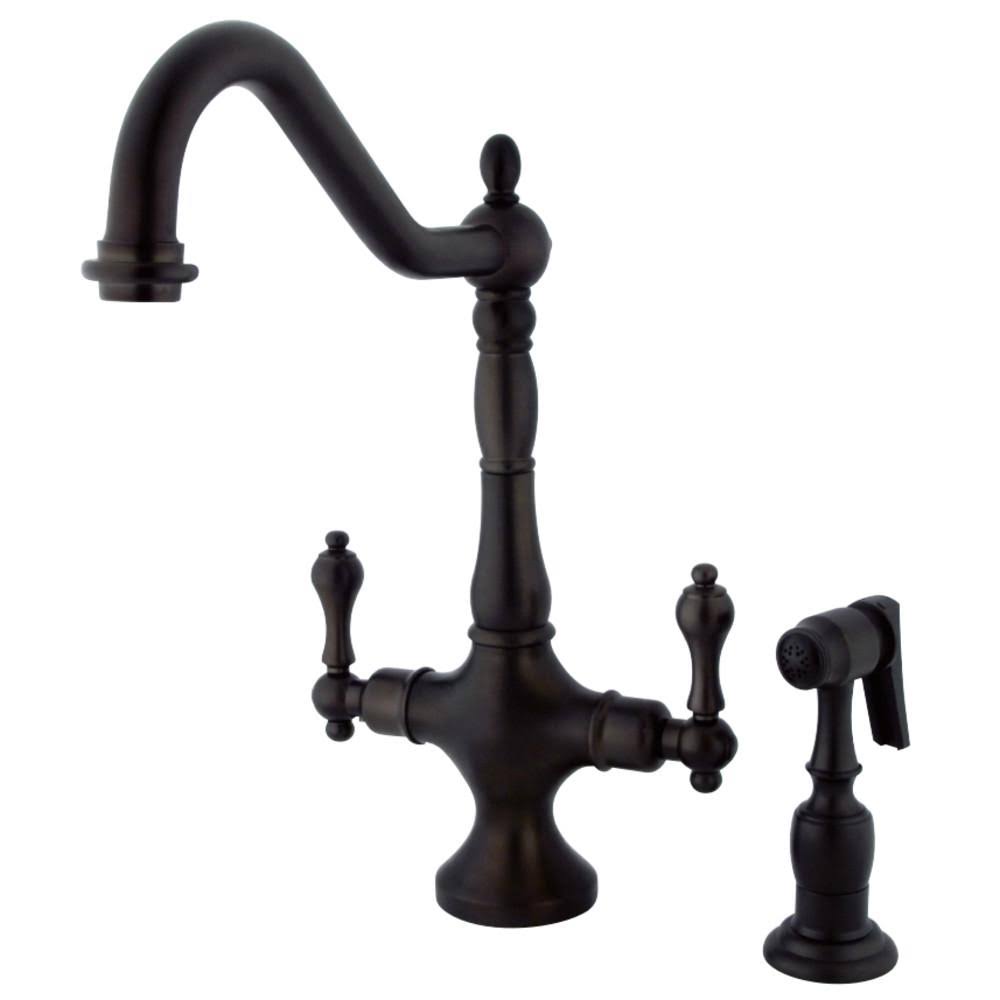 Chrome Double Handle Kitchen Faucet with Brass Sprayer V124