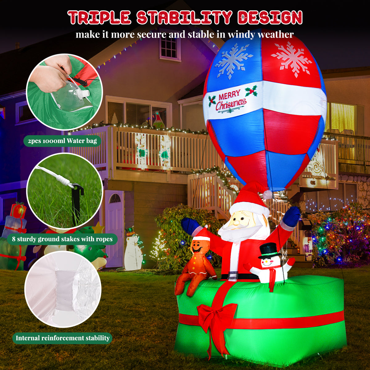LED Lighted Santa Christmas Inflatables Yard Decoration B363741