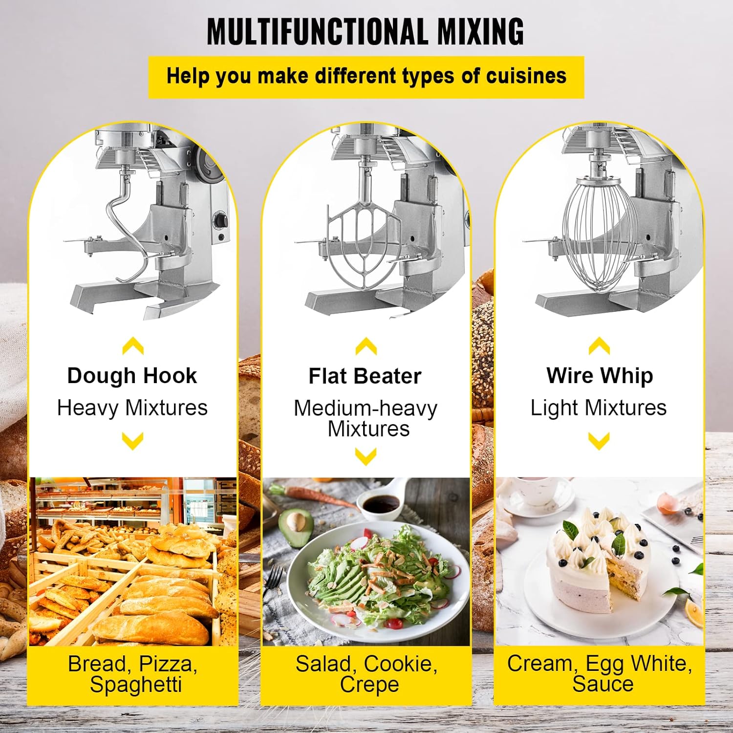 Commercial Food Mixer 10Qt Stainless Steel Bowl 450W 3 Speeds Q496