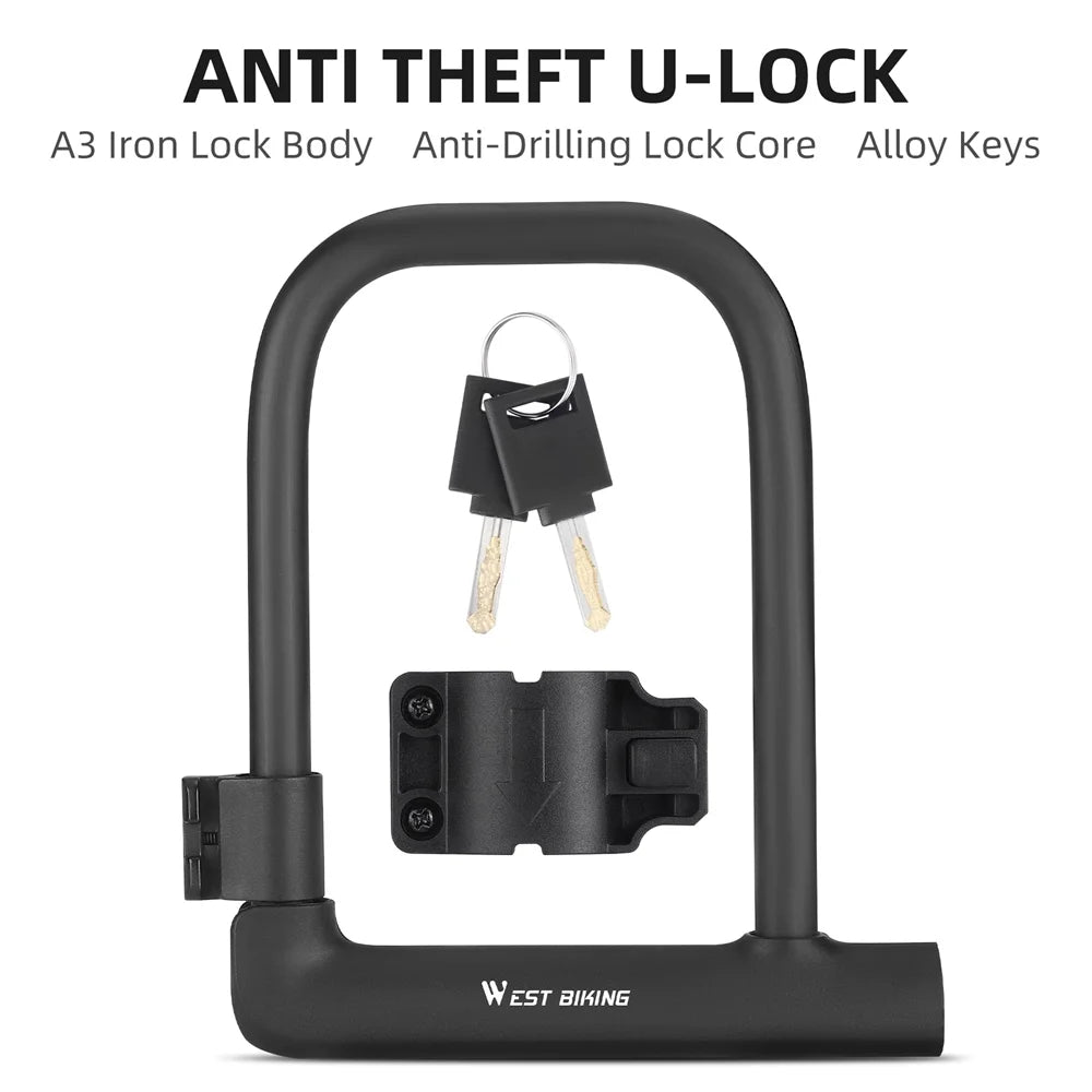 U-Lock Heavy Duty Bike Lock with 2 Keys & Lock Holder W57899