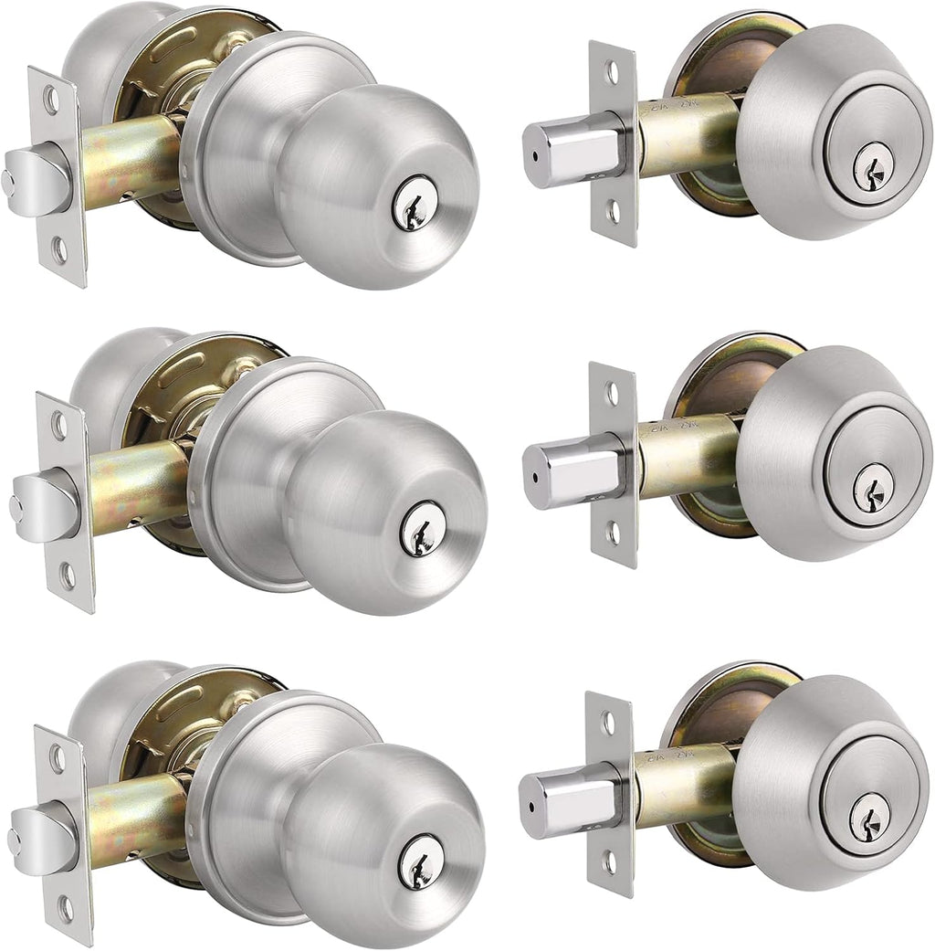 Front Door Handleset with Single Cylinder Deadbolt in Satin Nickel Finish L76321