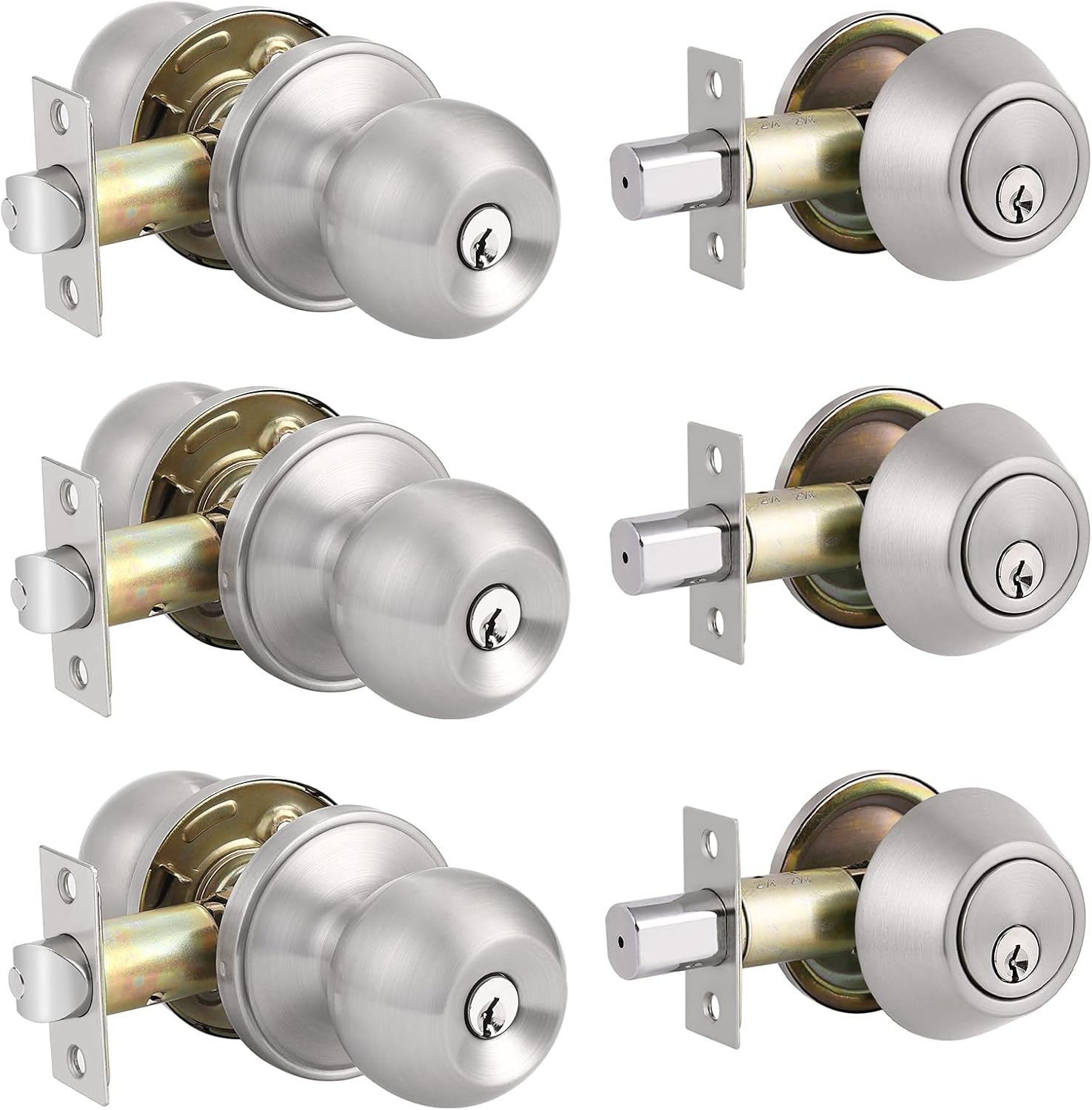 Front Door Handleset with Single Cylinder Deadbolt in Satin Nickel Finish L76321