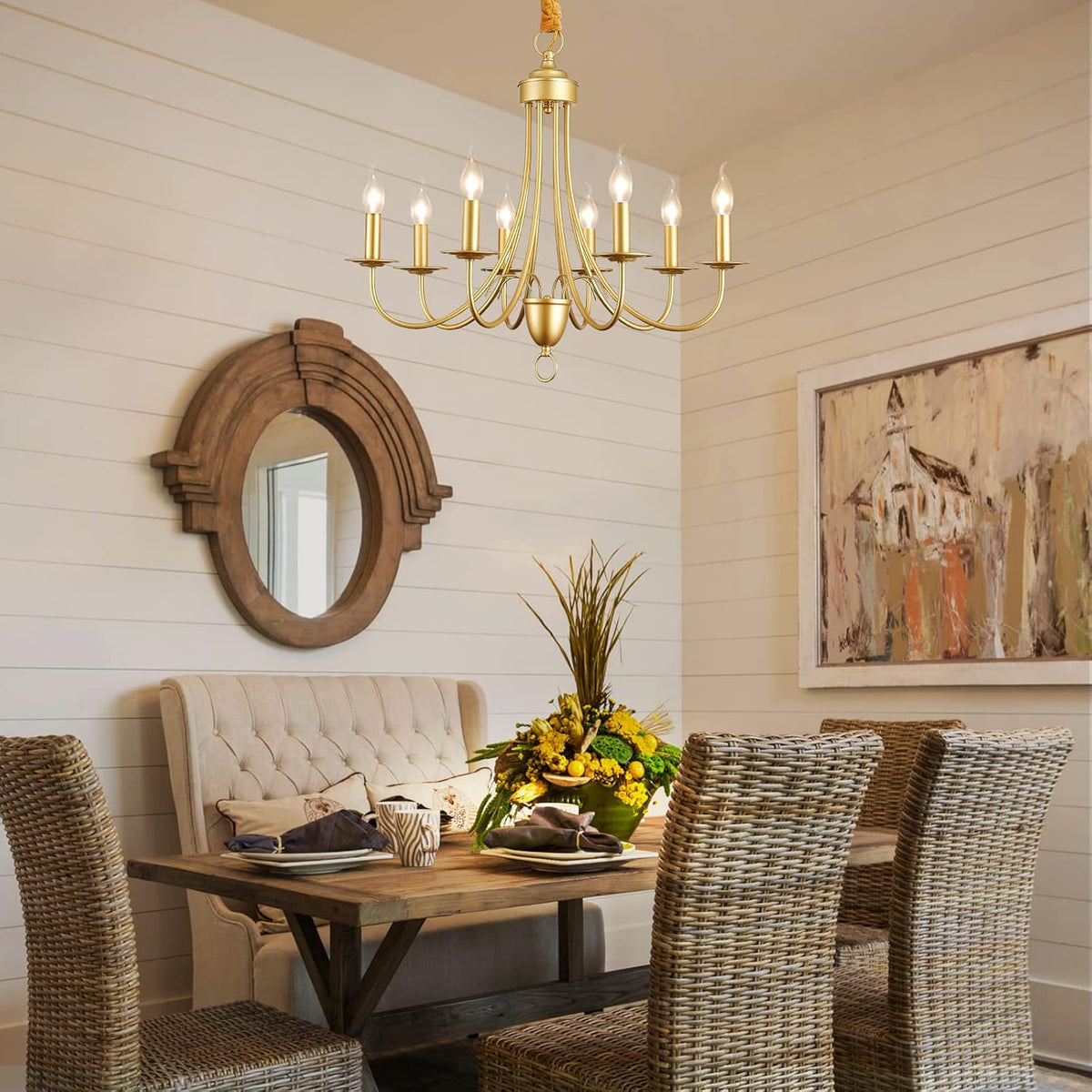 Gold Farmhouse 8 Lights Candle Chandelier E142892