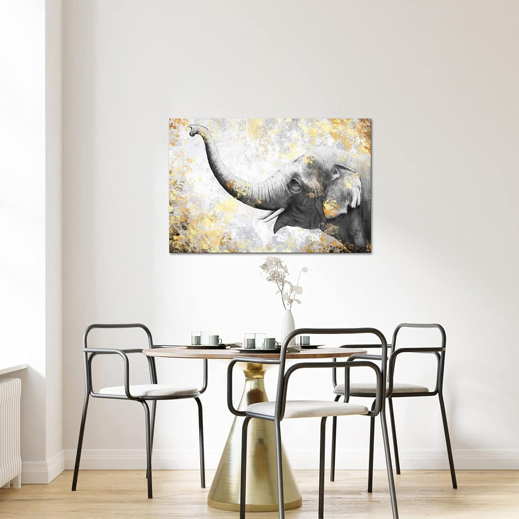 Gold and Grey Framed Elephant Canvas Print 24x36inches Y12132